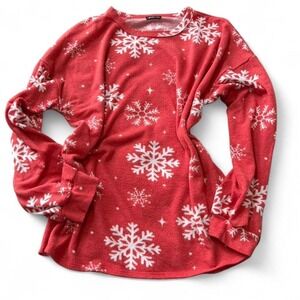 Red and White Snowflake Print‎ Fleece Top, Women's Size XXL